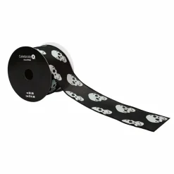 2.5" x 6.6yd. Black & White Skulls Wired Ribbon by Celebrate It®