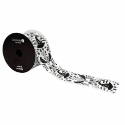 2.5" x 6.6yd. Black & White Witch Hat Wired Faux Linen Ribbon by Celebrate It®
