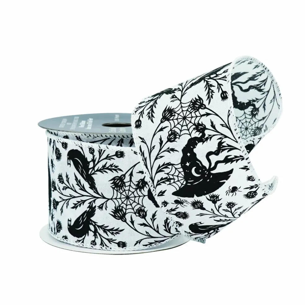 2.5" x 6.6yd. Black & White Witch Hat Wired Faux Linen Ribbon by Celebrate It®