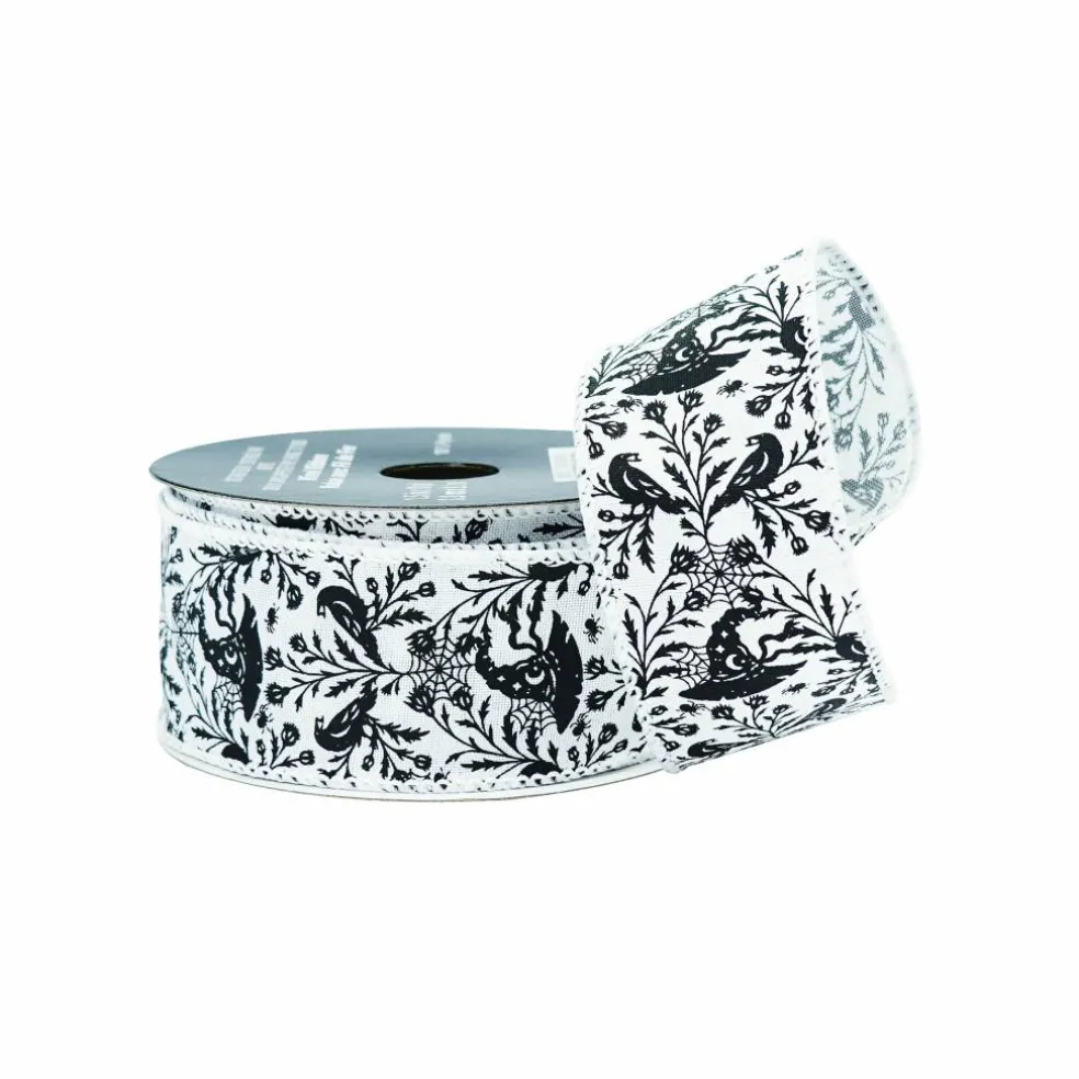 1.5" x 10yd. Black & White Witch Hat Wired Faux Linen Ribbon by Celebrate It®