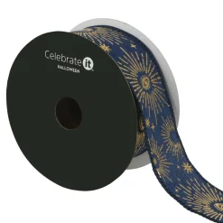 1.5" x 10yd. Blue & Gold Eye Burst Wired Ribbon by Celebrate It®