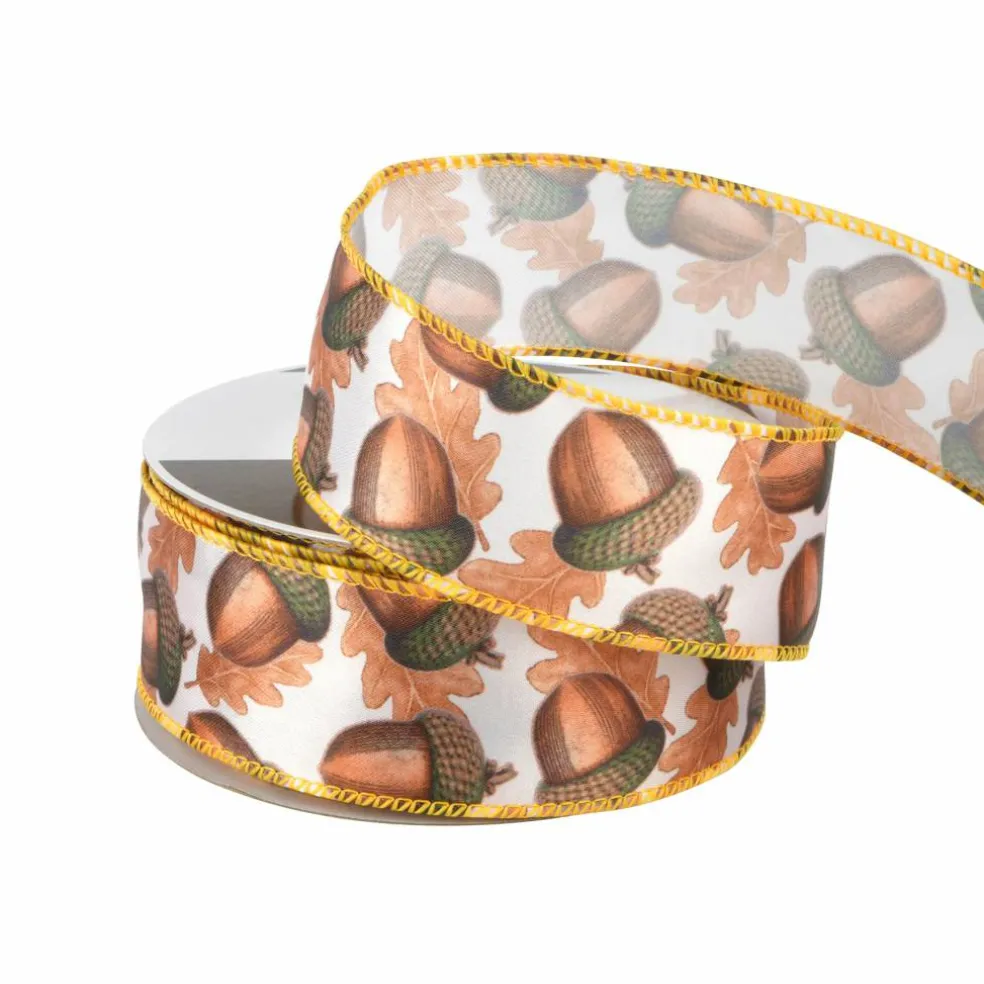 1.5" x 10yd. Brown Acorns Wired Ribbon by Celebrate It®