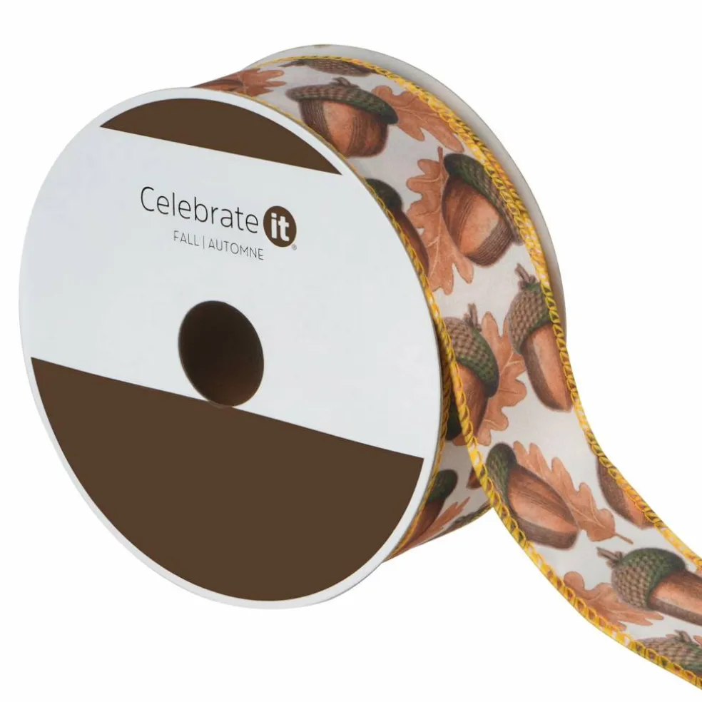 1.5" x 10yd. Brown Acorns Wired Ribbon by Celebrate It®