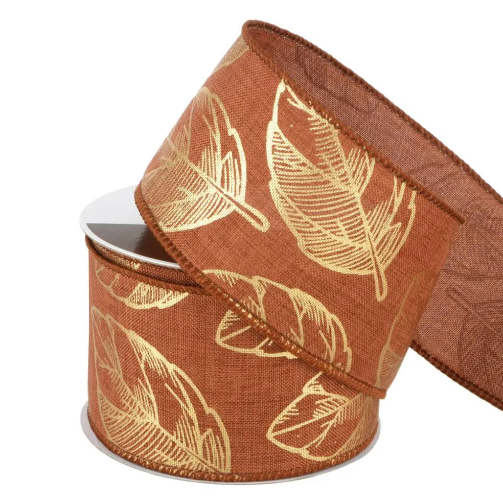 2.5" x 6.6yd. Brown & Gold Leaf Wired Ribbon by Celebrate It®