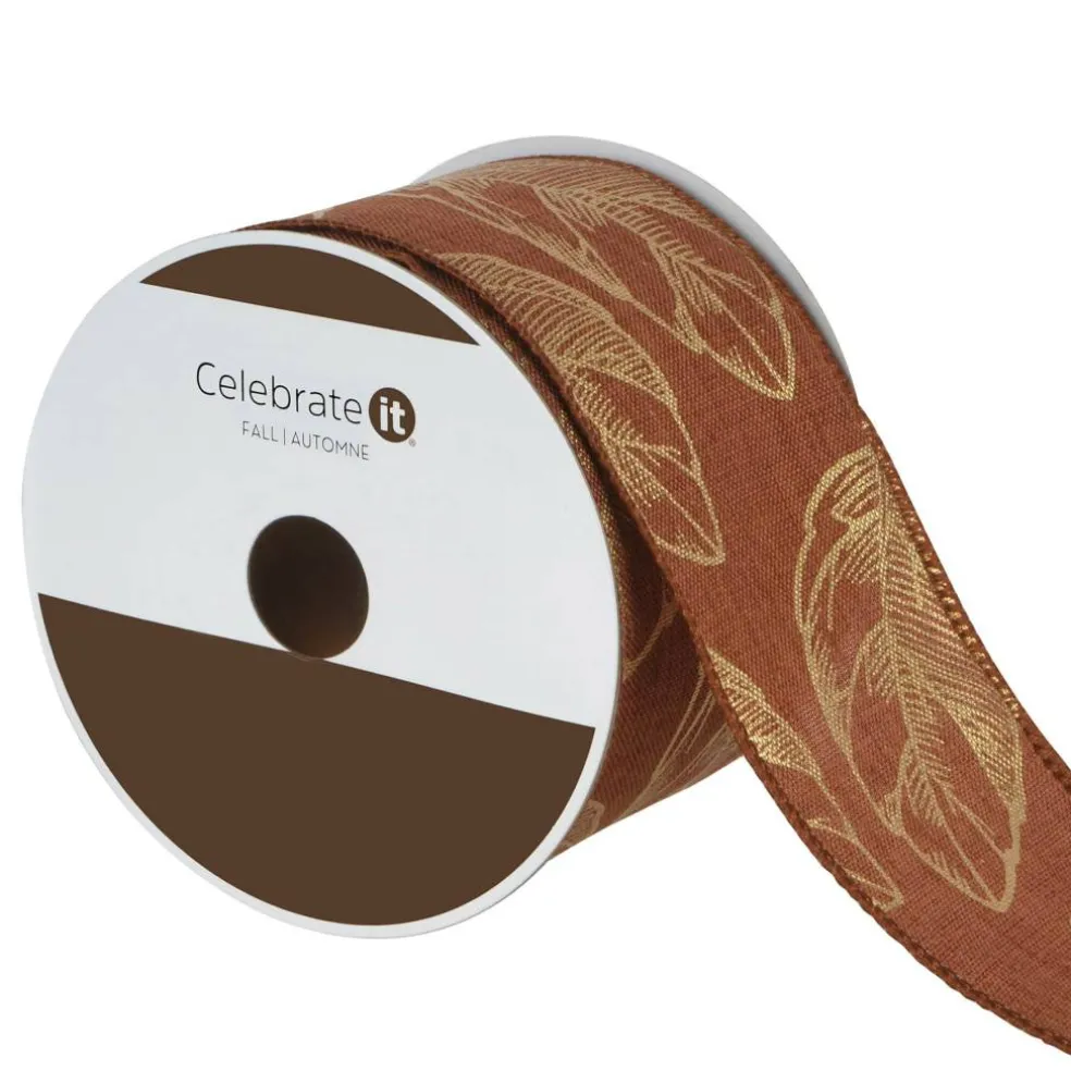 2.5" x 6.6yd. Brown & Gold Leaf Wired Ribbon by Celebrate It®