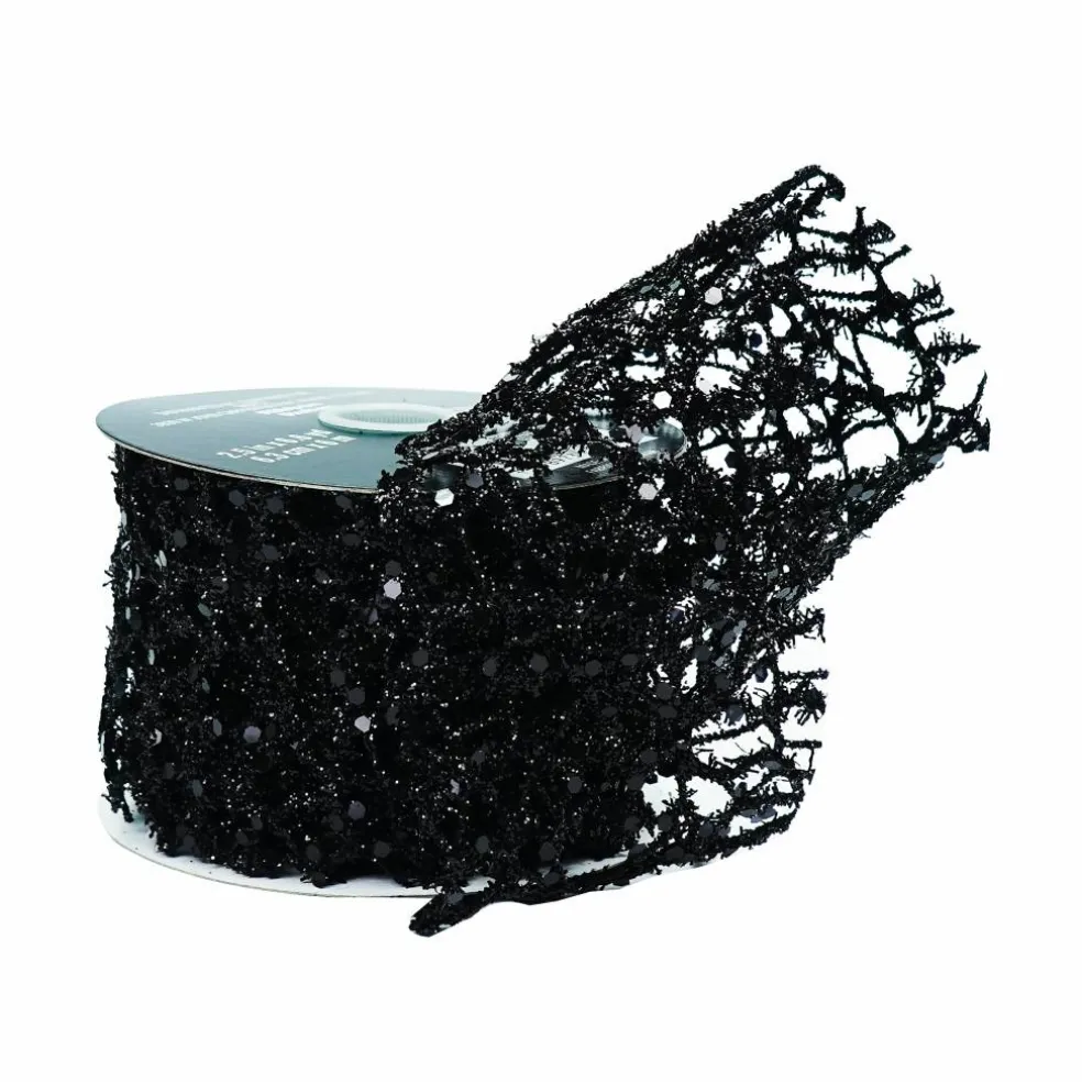 2.5" x 6.6yd. Chunky Black Glitter Web Ribbon by Celebrate It®