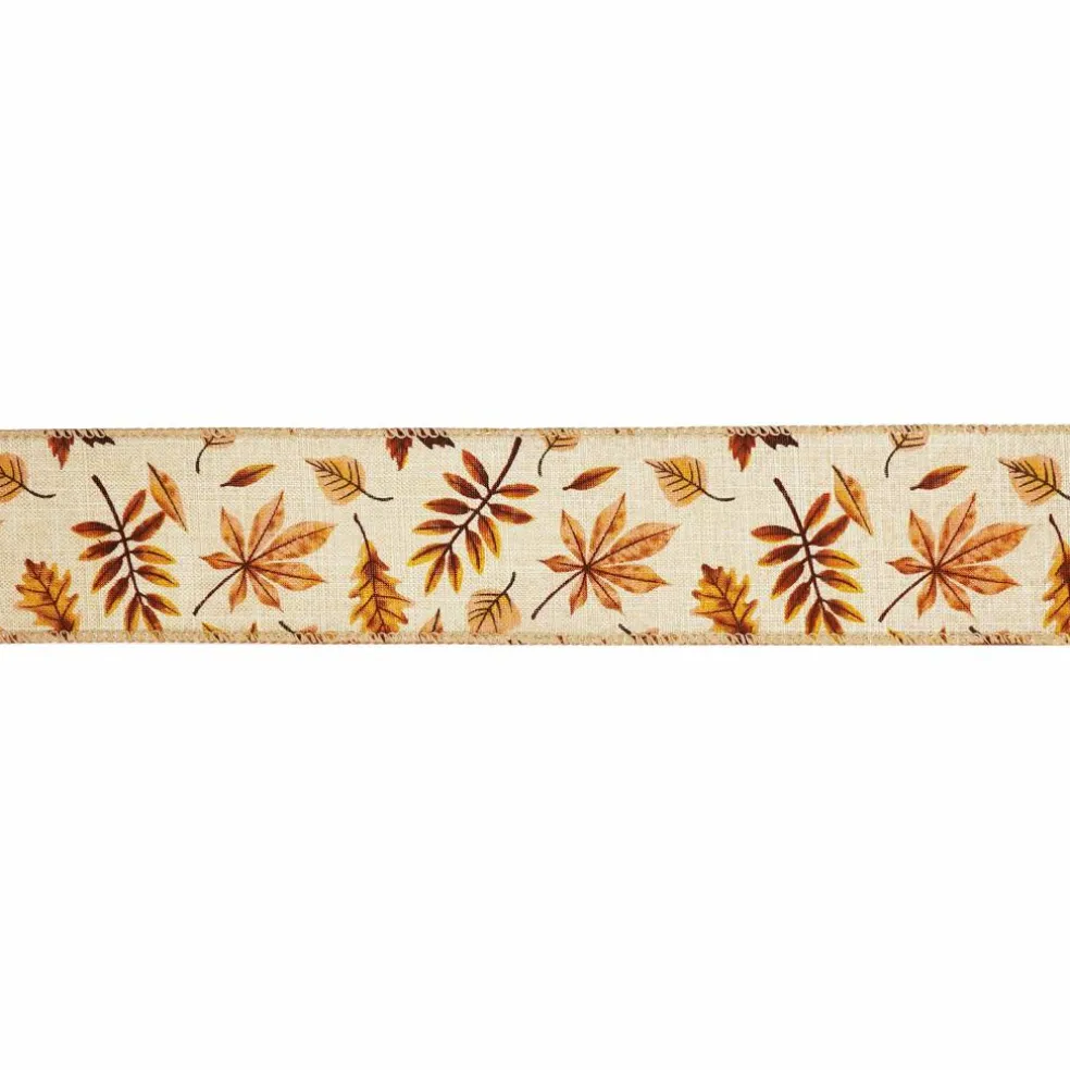 2.5" x 6.6yd. Fall Leaves Wired Faux Linen Ribbon by Celebrate It®