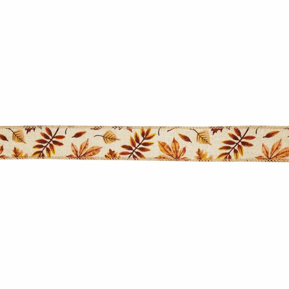 1.5" x 10yd. Fall Leaves Wired Faux Linen Ribbon by Celebrate It®