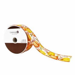 1.5" x 10yd. Fall Pumpkins Wired Pongee Ribbon by Celebrate It®