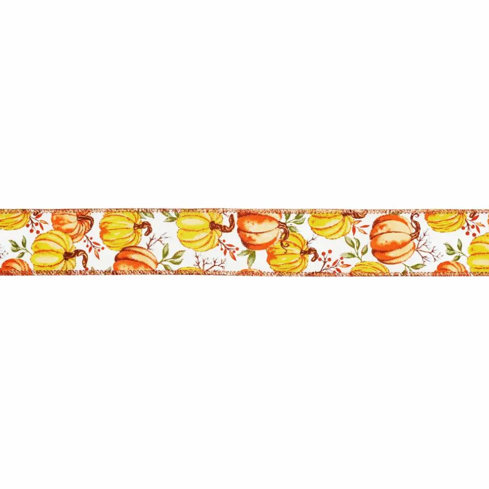 1.5" x 10yd. Fall Pumpkins Wired Pongee Ribbon by Celebrate It®