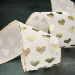 2.5" x 3yd. Gold Heart Wired Edge Ribbon by Celebrate It™