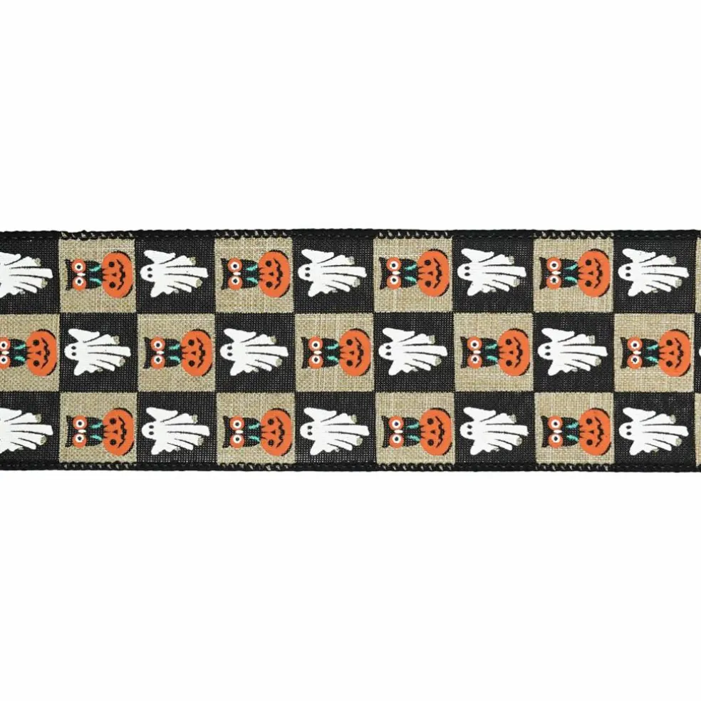 2.5" x 6.6yd. Halloween Check Wired Faux Linen Ribbon by Celebrate It®