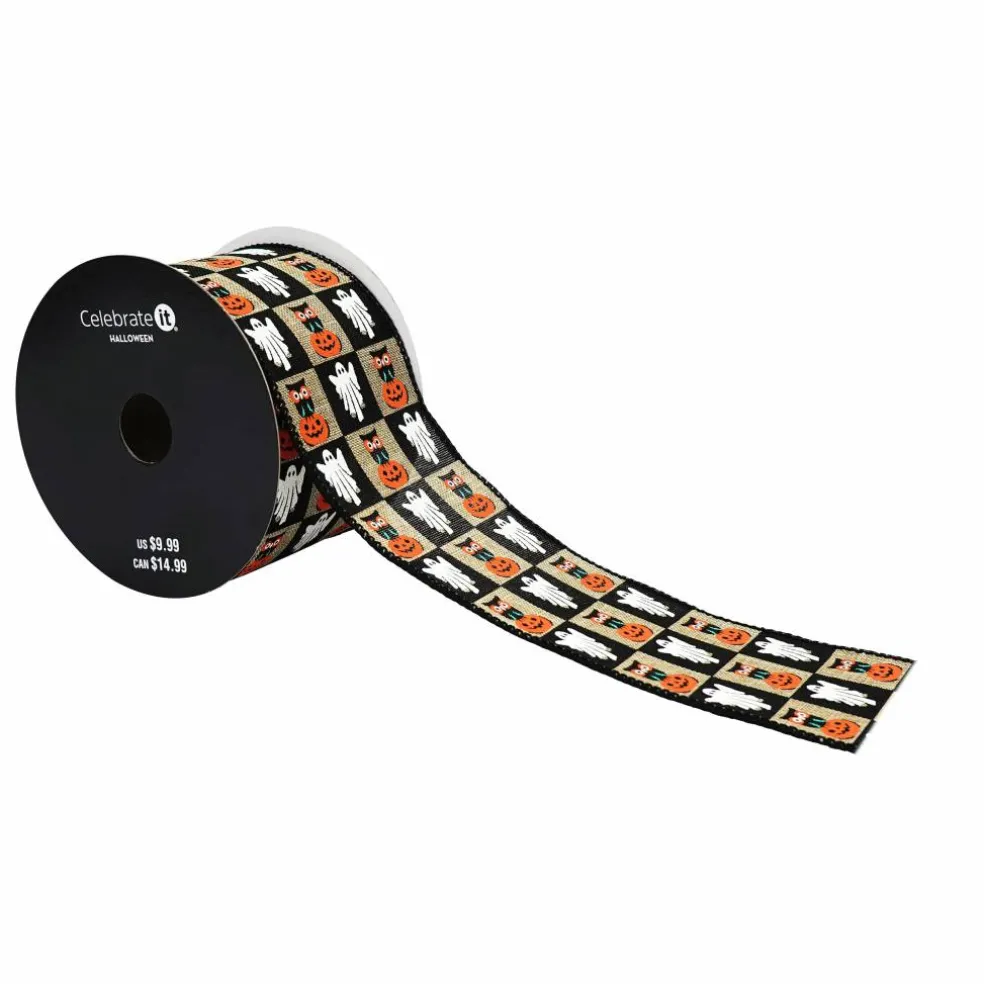 2.5" x 6.6yd. Halloween Check Wired Faux Linen Ribbon by Celebrate It®
