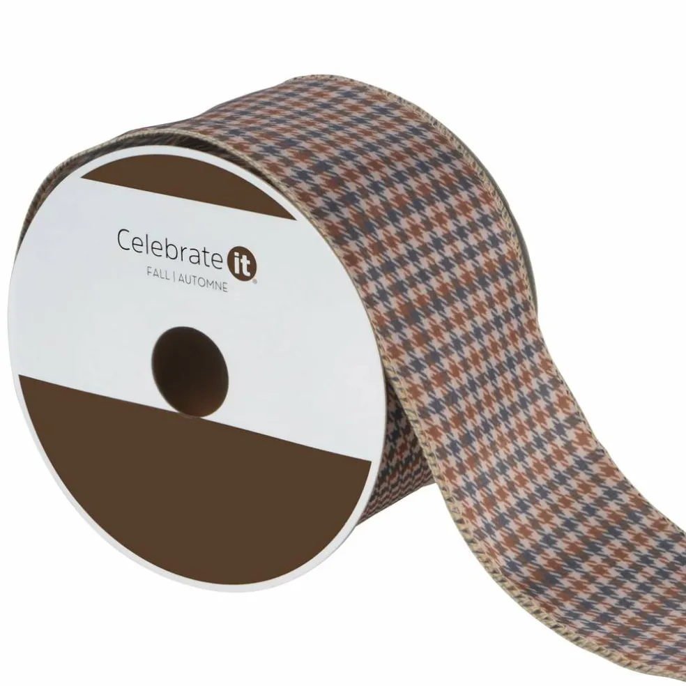 2.5" x 6.6yd. Multicolor Fall Houndstooth Wired Ribbon by Celebrate It®