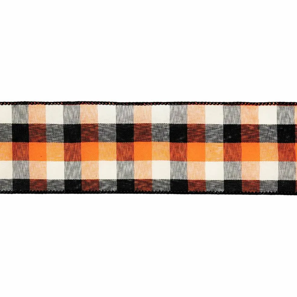 2.5" x 6.6yd. Navy & Orange Plaid Wired Ribbon by Celebrate It®