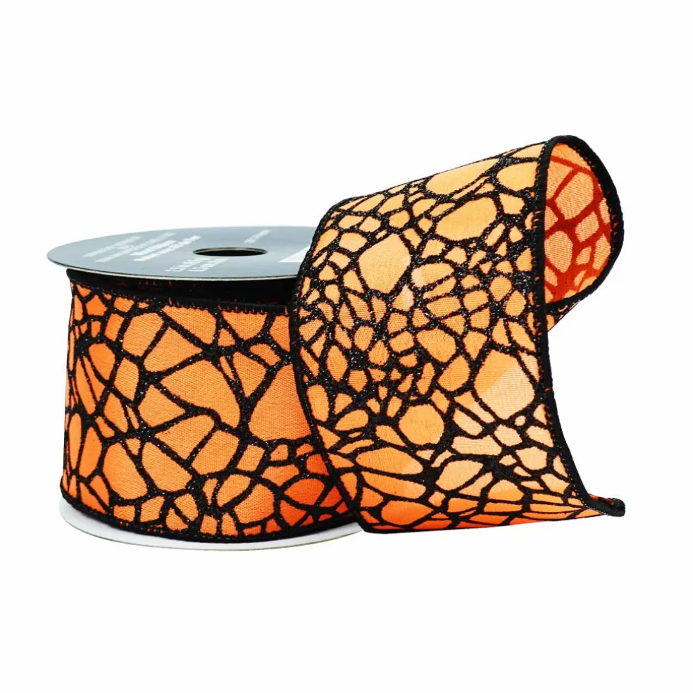 2.5" x 6.6yd. Orange & Black Glitter Spiderweb Wired Taffeta Ribbon by Celebrate It®
