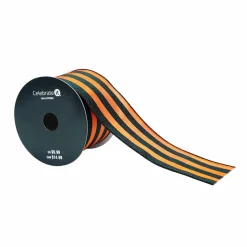2.5" x 6.6yd. Orange & Black Glitters Stripes Wired Taffeta Ribbon by Celebrate It®