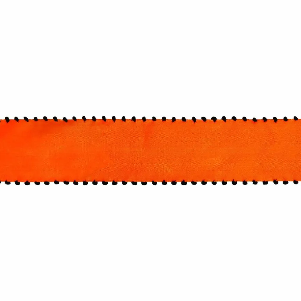 2.5" x 6.6yd. Orange & Black Pom Pom Wired Ribbon by Celebrate It®