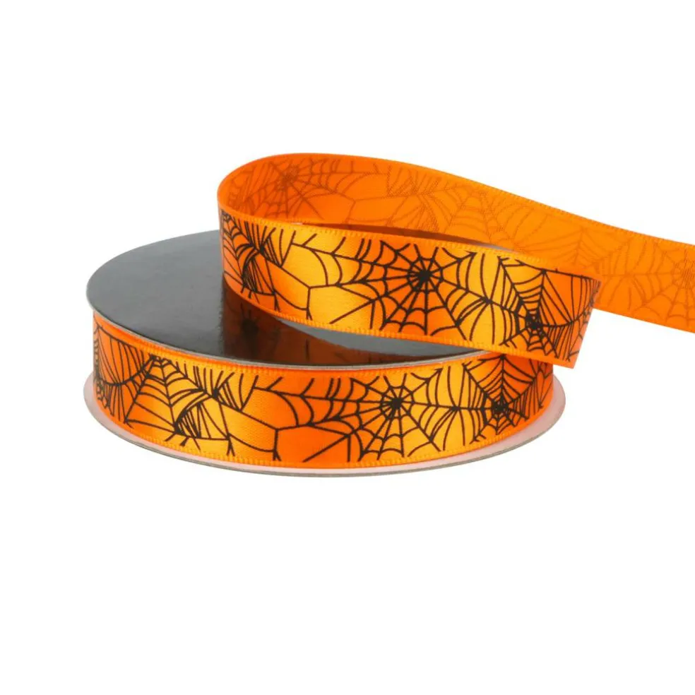 5/8" x 4yd. Orange & Black Spiderweb Ribbon by Celebrate It®