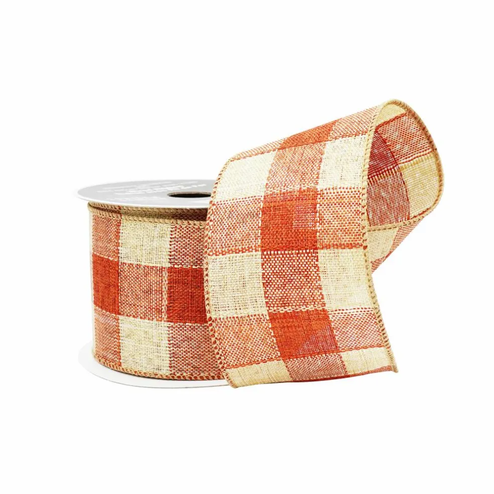 2.5" x 6.6yd. Orange Plaid Check Wired Ribbon by Celebrate It®