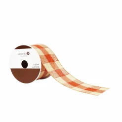 2.5" x 6.6yd. Orange Plaid Check Wired Ribbon by Celebrate It®
