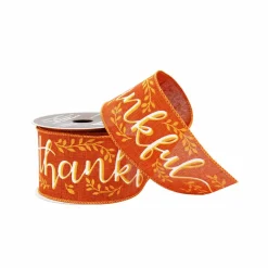 2.5" x 6.6yd. Orange Thankful Wired Faux Linen Ribbon by Celebrate It®
