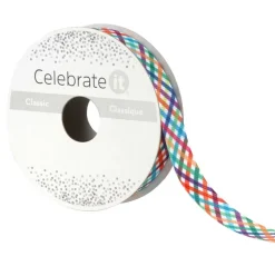 5/8'' x 7 yd. Rainbow Plaid Ribbon by Celebrate It®