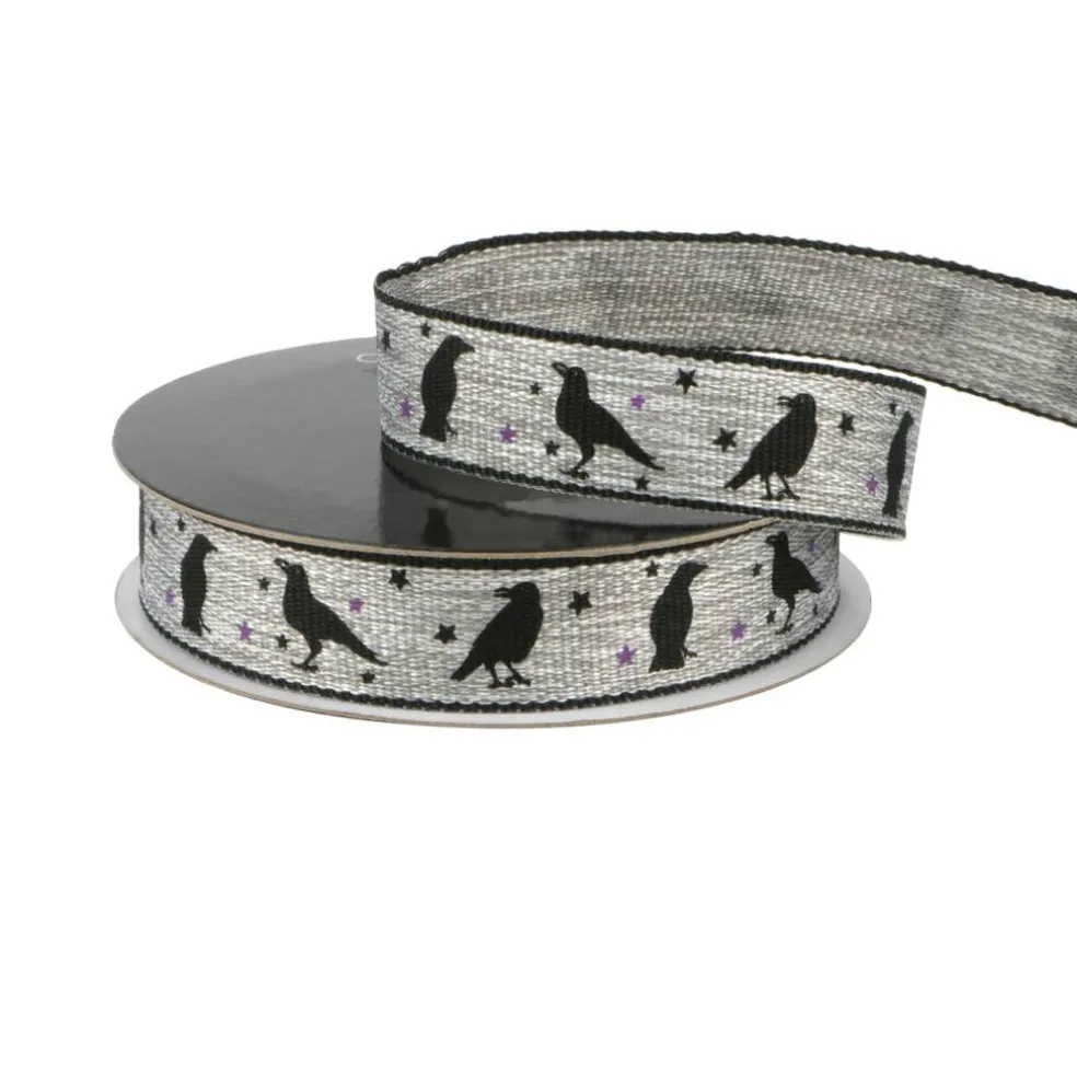 5/8" x 4yd. Silver & Black Crows Ribbon by Celebrate It®