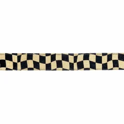 1.5" x 10yd. Wavy Black Check Wired Faux Linen Ribbon by Celebrate It®