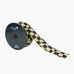 1.5" x 10yd. Wavy Black Check Wired Faux Linen Ribbon by Celebrate It®
