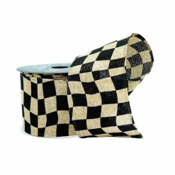 2.5" x 6.6yd. Wavy Black Check Wired Faux Linen Ribbon by Celebrate It®