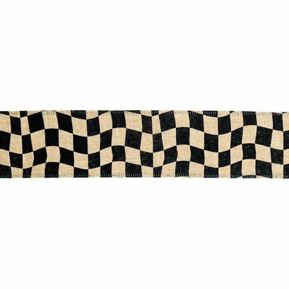 2.5" x 6.6yd. Wavy Black Check Wired Faux Linen Ribbon by Celebrate It®