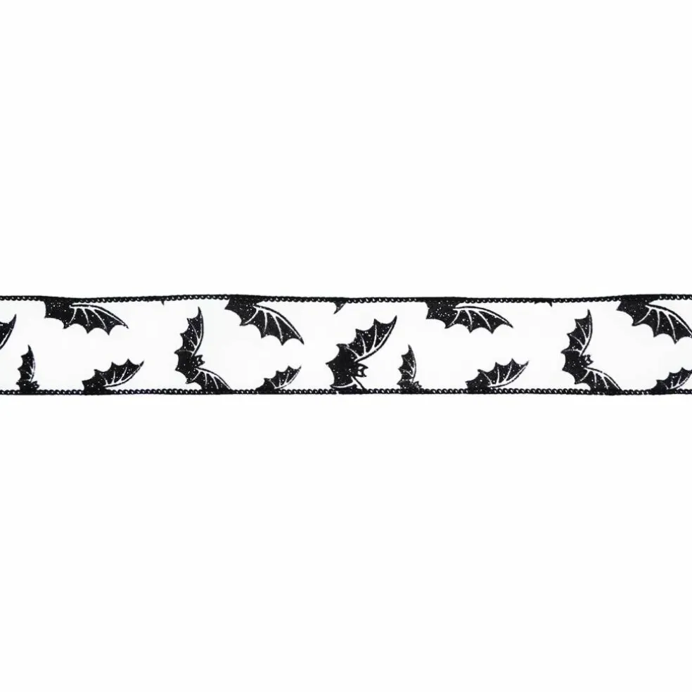 1.5" x 10yd. White & Black Bats Wired Taffeta Ribbon by Celebrate It®