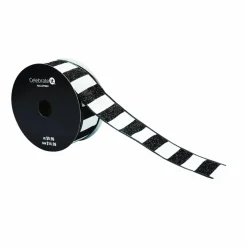 1.5" x 10yd. White & Black Glitter Stripes Wired Taffeta Ribbon by Celebrate It®
