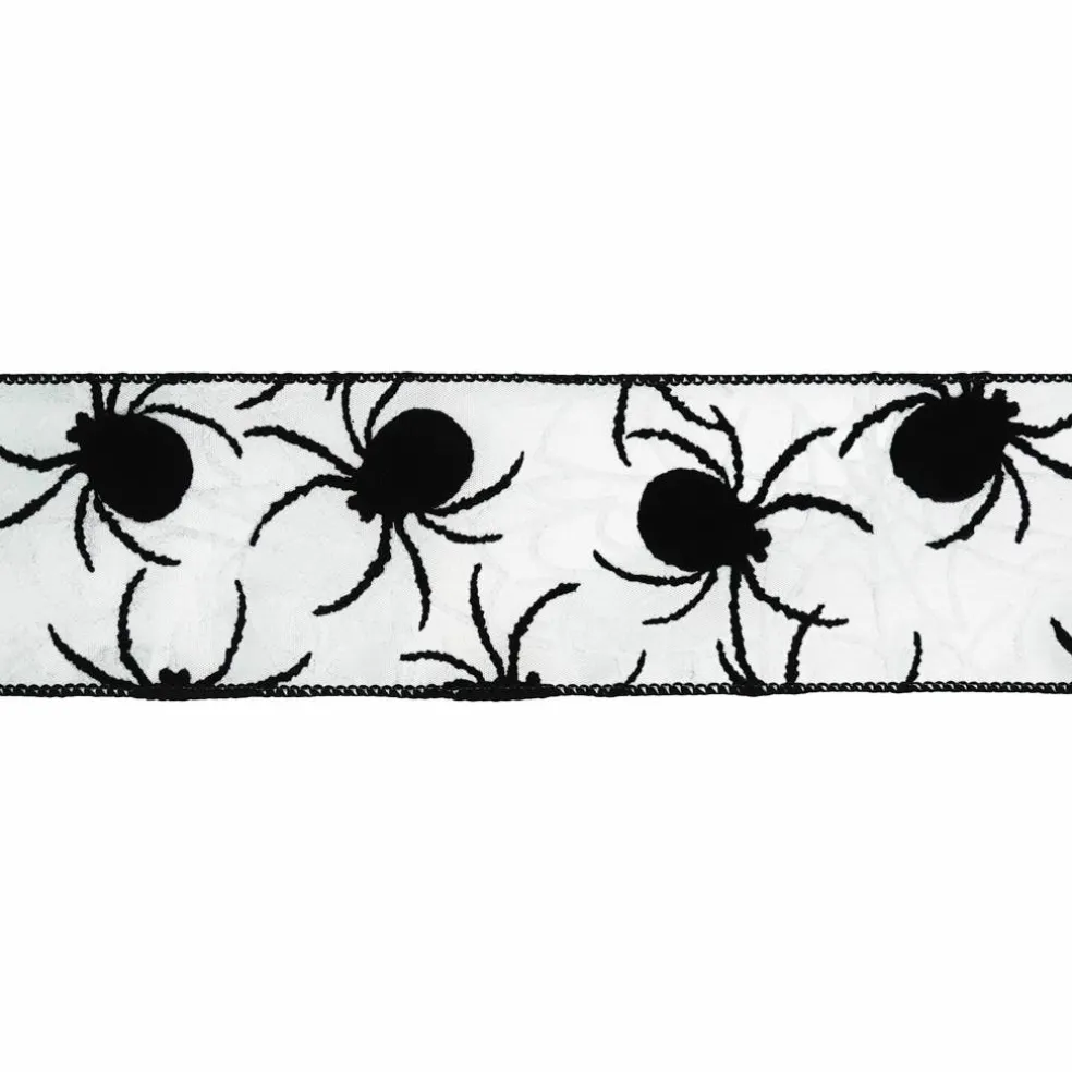 2.5" x 6.6yd. White & Black Spiders Wired Taffeta Ribbon by Celebrate It®