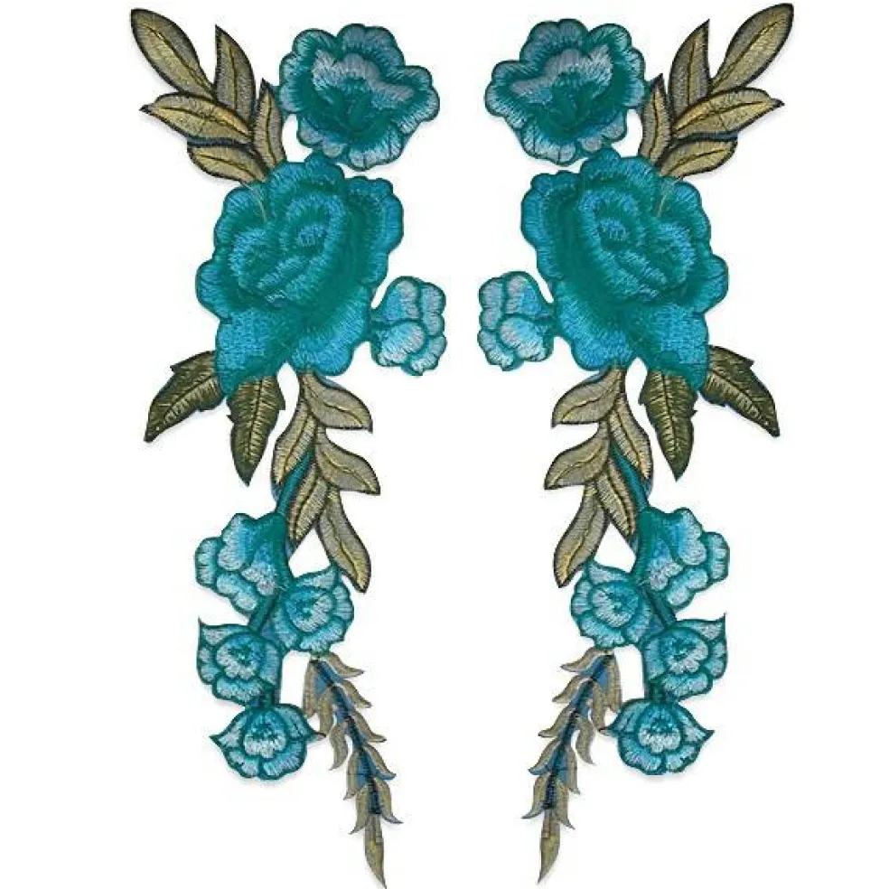 Xyla Bright Iron On Embroidered Flower Pair Applique/Patch Patch