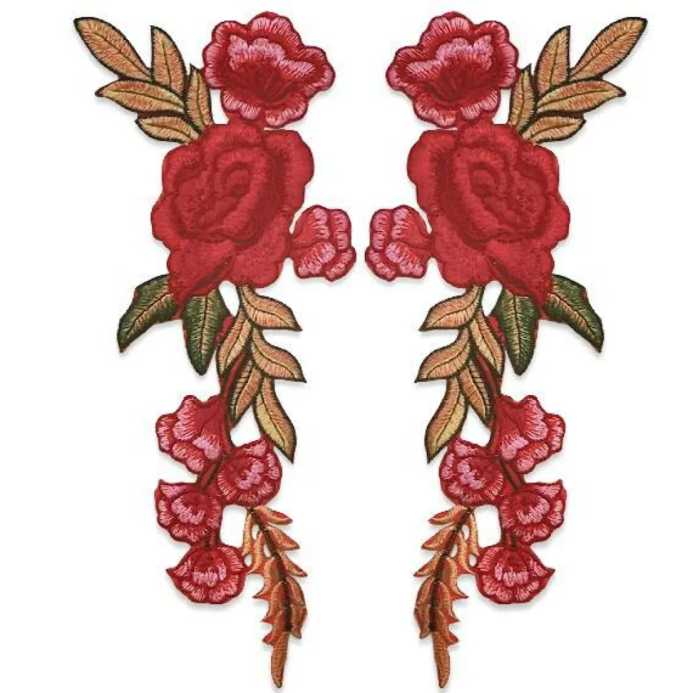 Xyla Bright Iron On Embroidered Flower Pair Applique/Patch Patch