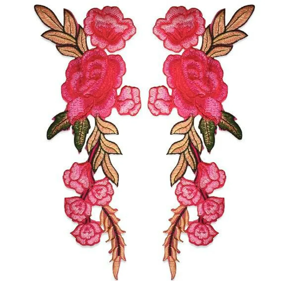 Xyla Bright Iron On Embroidered Flower Pair Applique/Patch Patch