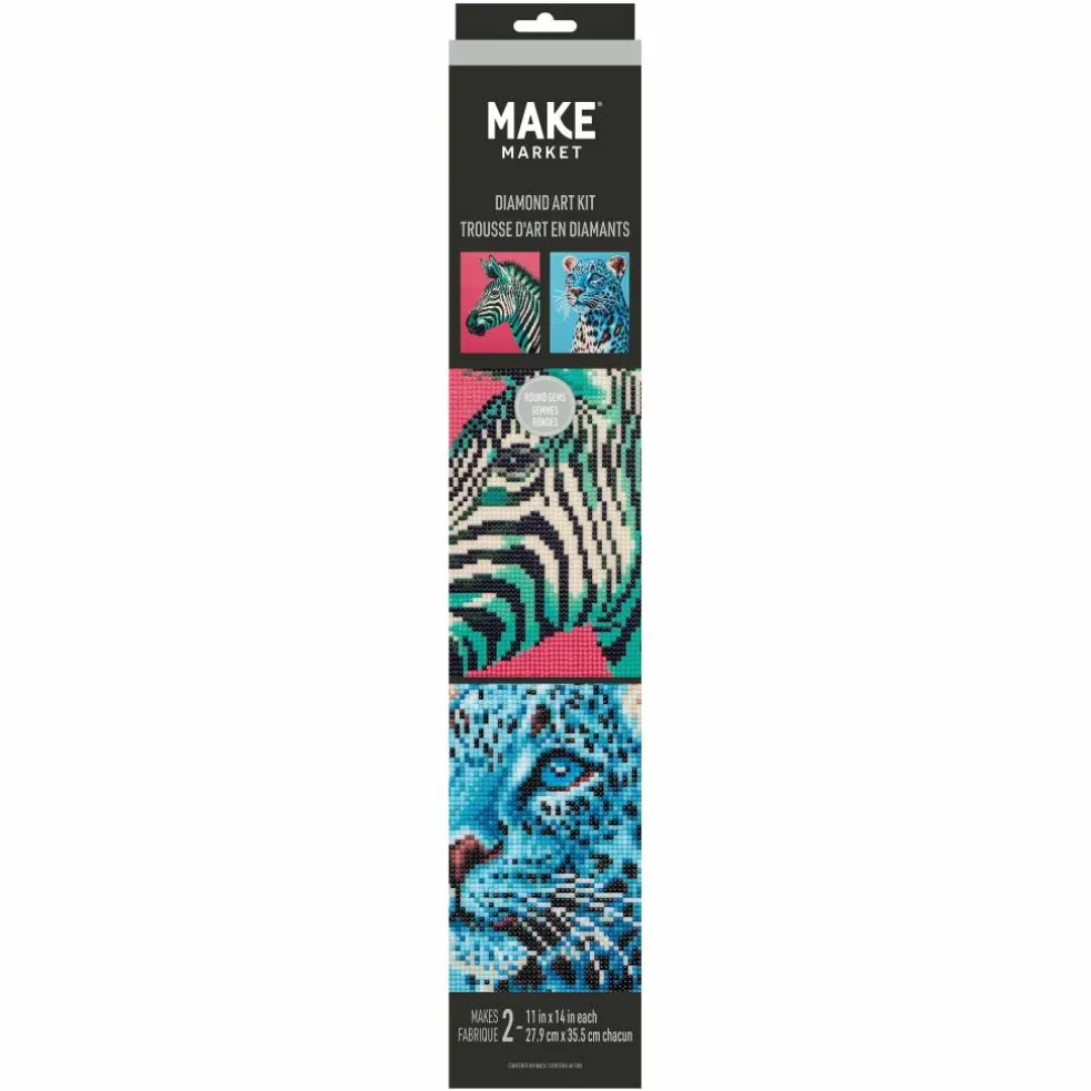 11" x 14" Zebra & Leopard Diamond Art Kit by Make Market®