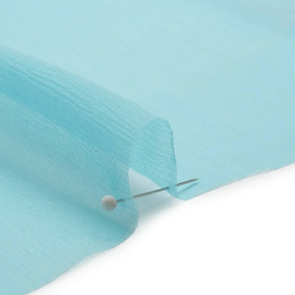 1 Yard Angel Blue Crinkled Silk Chiffon Sheer Lightweight Draping Fabric, 43 Inches Wide