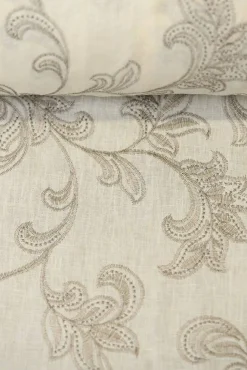 1 Yard Beige Natural Foliage Embroidered Linen Fabric 54" Width