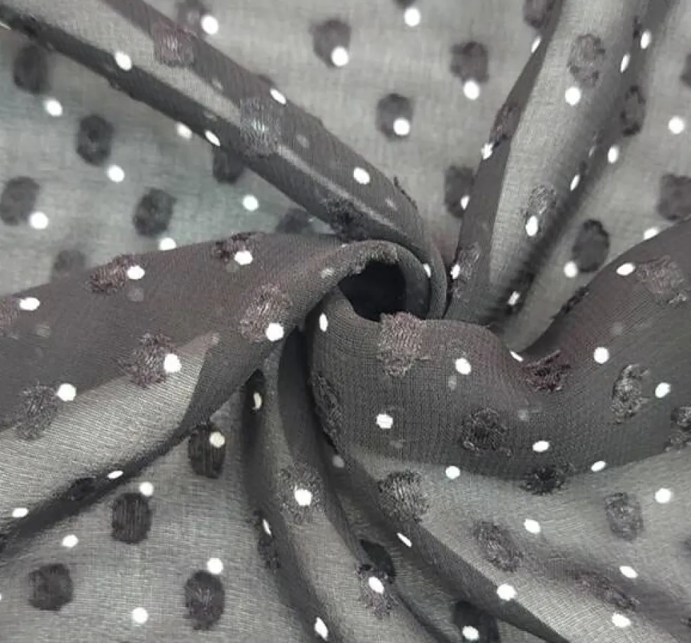1 Yard Black or Ivory Clip Dot Chiffon Lightweight Sheer Polyester Fabric 57/58" Wide