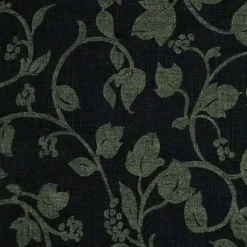 1 Yard Black Pure Linen Vines Puff Print Fabric Midweight Printed 58 Inch Width