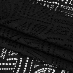 1 Yard Black Raschel Lace Fabric Geometry Leaves Organic Edge Sheer 100% Nylon, Panel Length 50