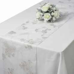 1 Yard Crystal Organza Floral Glitter White Fabric 58/60