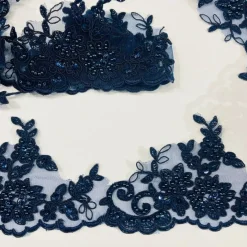 1 Yard Embroidered on 100% Polyester Organza 4.5″ Wide Beaded & Corded Lace Trimming