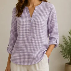 1 Yard Lavender & White Small Gingham Woven Linen Fabric for Apparel