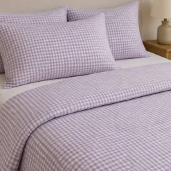 1 Yard Lavender & White Small Gingham Woven Linen Fabric for Apparel