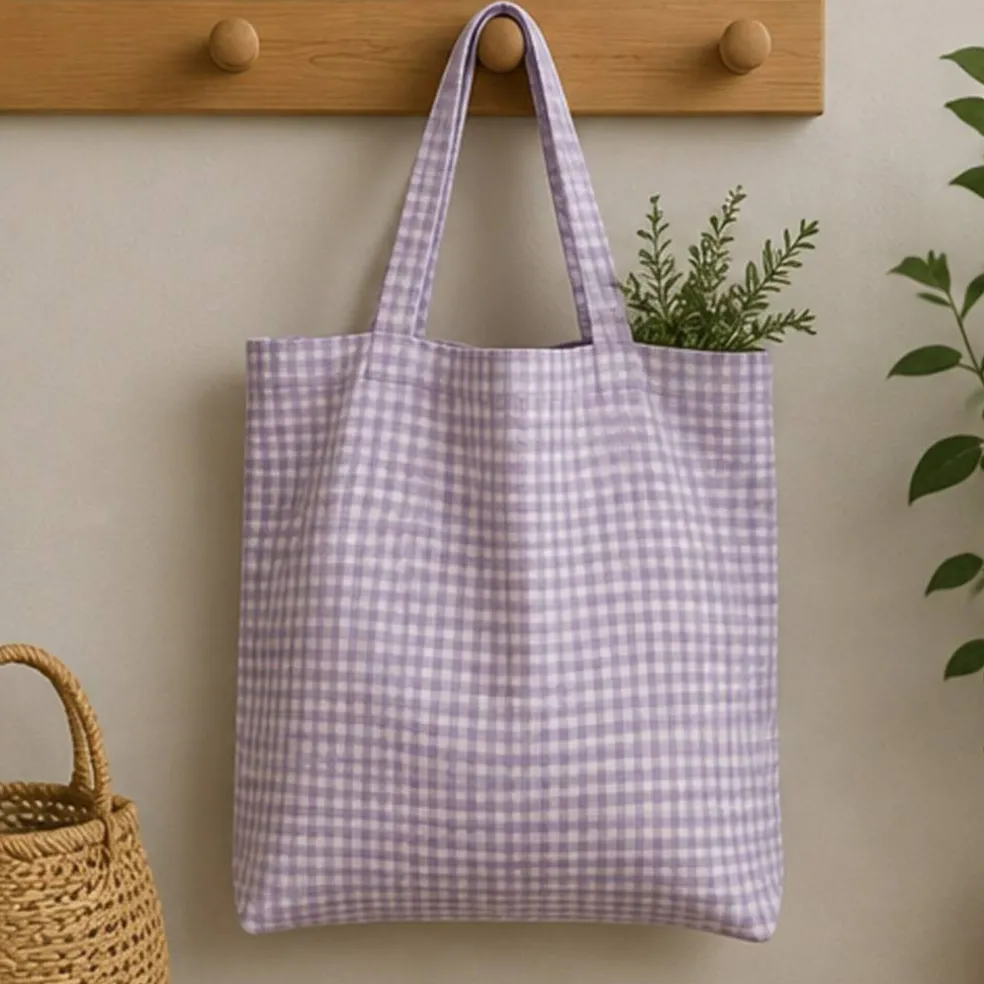 1 Yard Lavender & White Small Gingham Woven Linen Fabric for Apparel