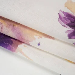 1 Yard Lilac Purple Golden Yellow Linen Fabric Medium Weight Wild Roses 58 inch Width